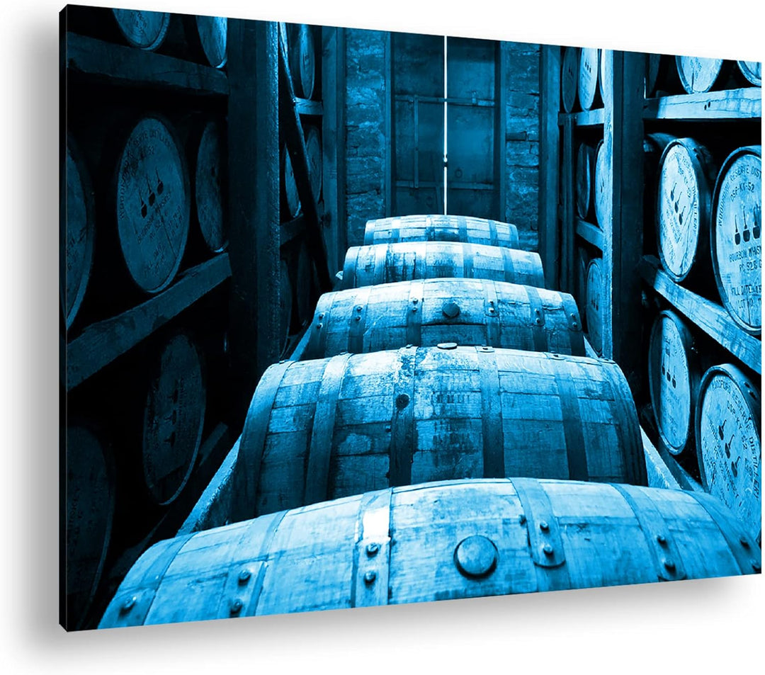 deyoli riesige Fässer in Brennerei Format 100x70 Effekt: Monocrome Blau als Leinwandbild, Motiv fert