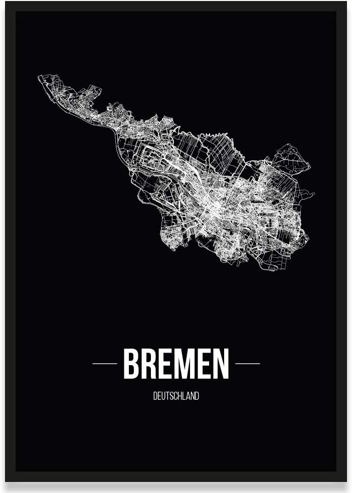 JUNIWORDS Stadtposter, Bremen, Wähle eine Grösse, 30 x 40 cm, Poster mit Rahmen, Schrift B, Schwarz