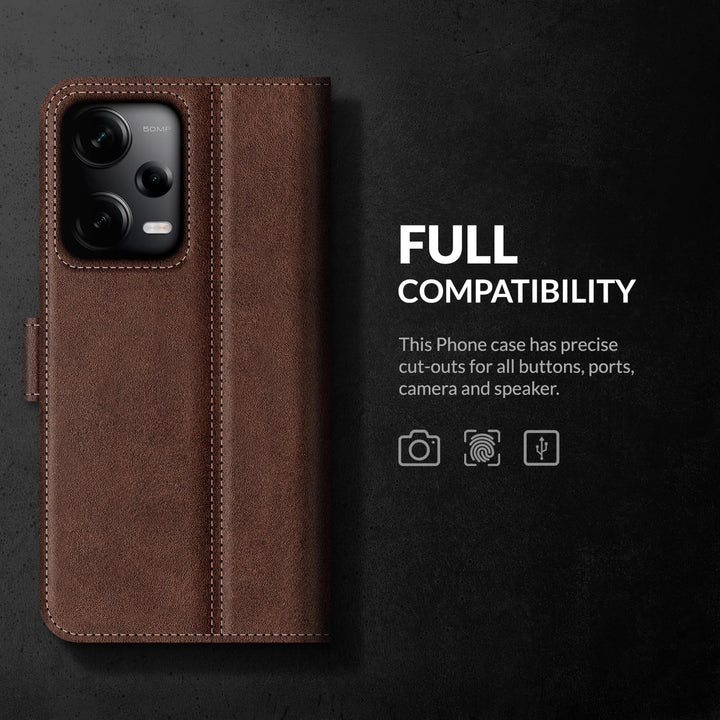 SURAZO Handyhülle für Xiaomi Redmi Note 12 Pro Plus 5G Hülle Leder – Klappbare Echtleder Schutzhülle
