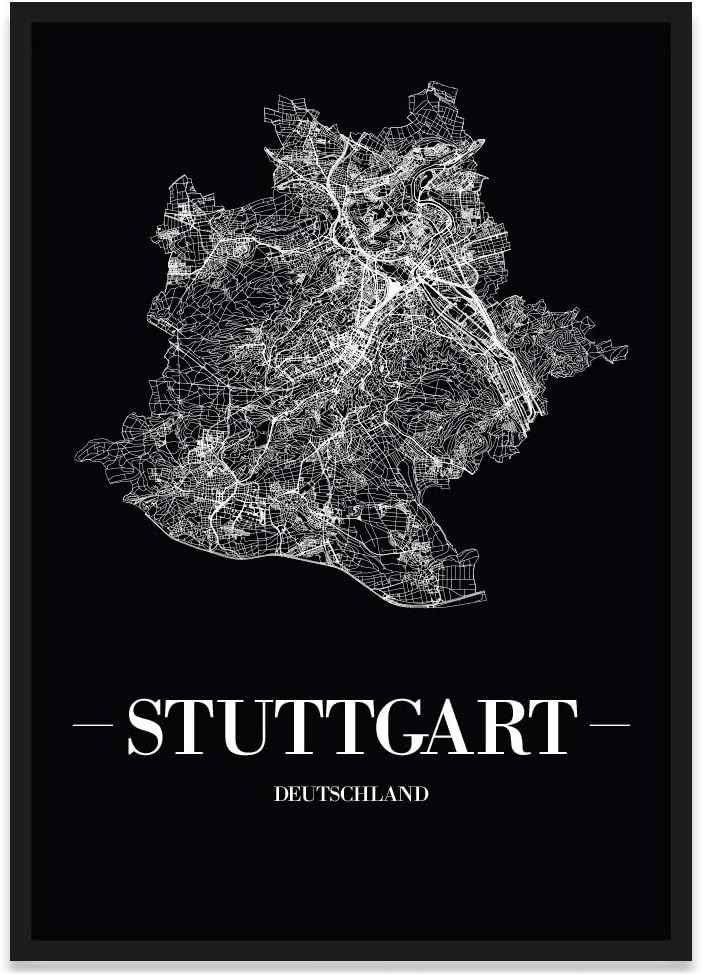 JUNIWORDS Stadtposter, Stuttgart, Wähle eine Grösse, 21 x 30 cm, Poster mit Rahmen, Schrift A, Schwa