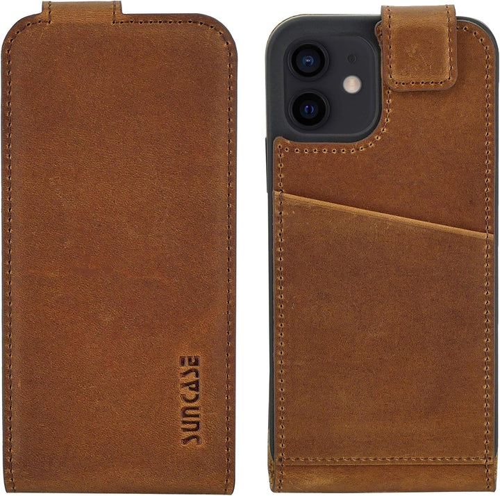 Suncase Original Flip-Style (Ultra-Slim) kompatibel mit iPhone 12 (6.1") Hülle Ledertasche Tasche Sc