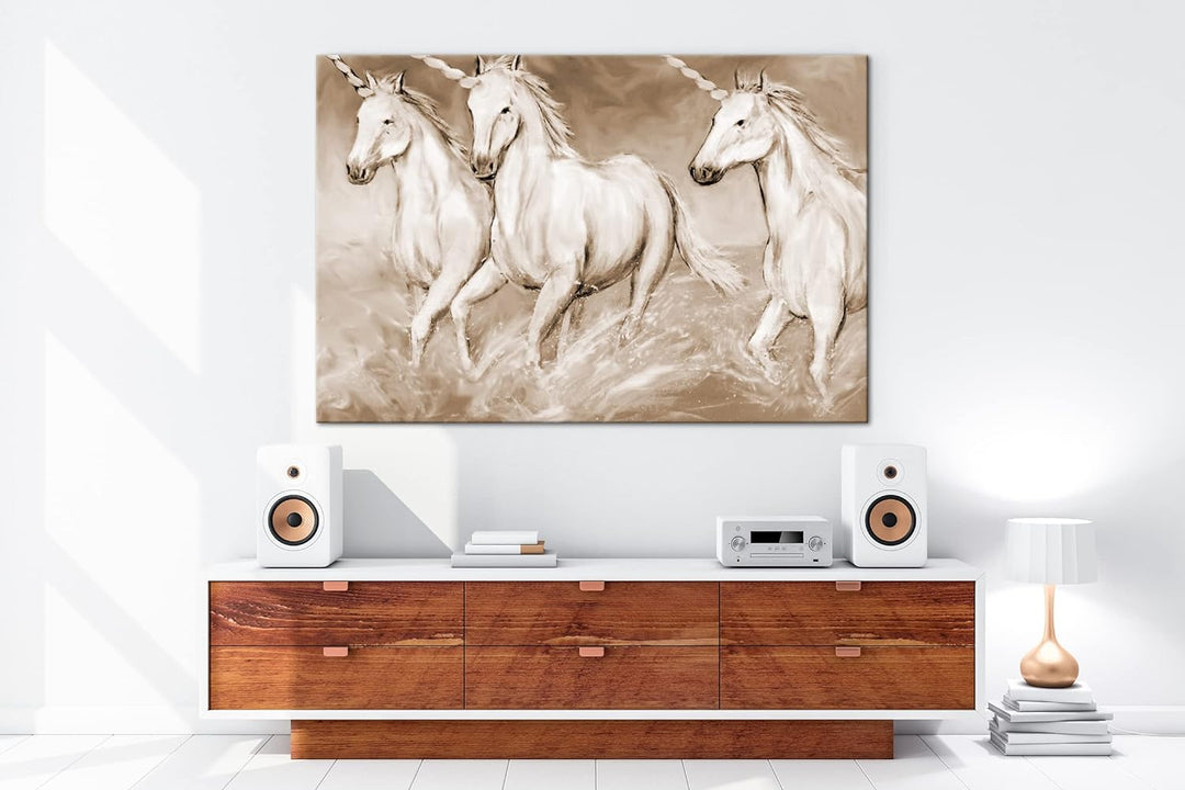 deyoli zauberhafte Einhorn Herde Format: 80x60 Effekt: Sepia als Leinwandbild, Motiv fertig gerahmt