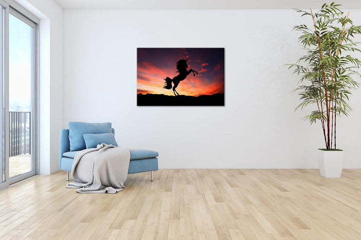 deyoli Silhouette eines Einhorn Format: 80x60 als Leinwandbild, Motiv fertig gerahmt auf Echtholzrah