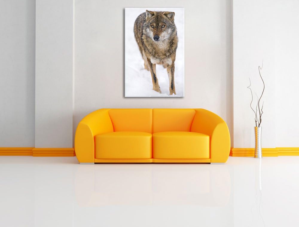 Pixxprint Wolf in Schneelandschaft auf Leinwand, XXL riesige Bilder fertig gerahmt mit Keilrahmen, K