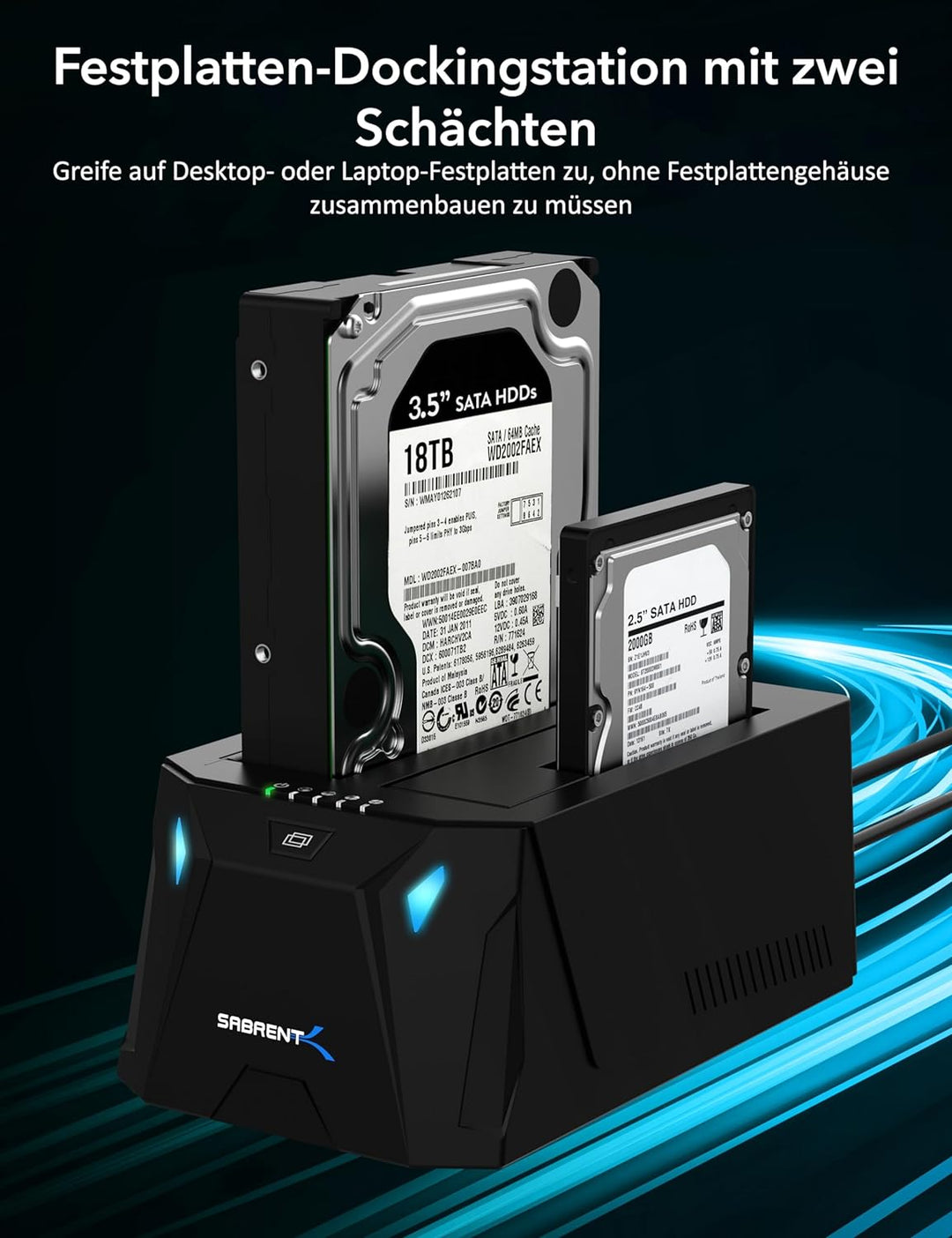 SABRENT SSD/HDD 2,5/3,5 Zoll Docking Station, festplatten gehäuse, USB 3.2 Gen1 offline Klon, sata z