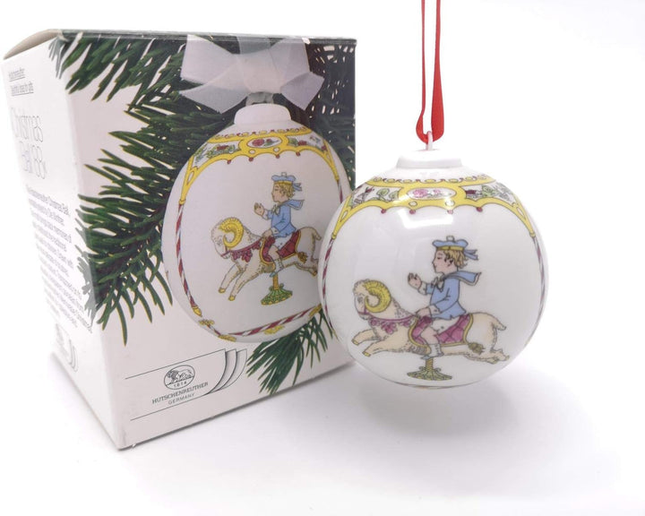 Hutschenreuther Weihnachtskugel 1988 Kinder-Karussell, mit Originalverpackung, Porzellankugel Kugel