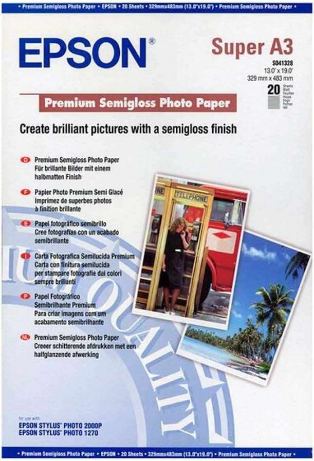 Epson C13S041328 Fotopapier (Premium Semi-gloss, A3+, 250 g/m²) 20 Blatt