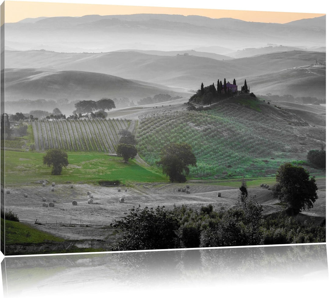herrliche Toskana Landschaft schwarz/weiss Format: 100x70 auf Leinwand, XXL riesige Bilder fertig ge