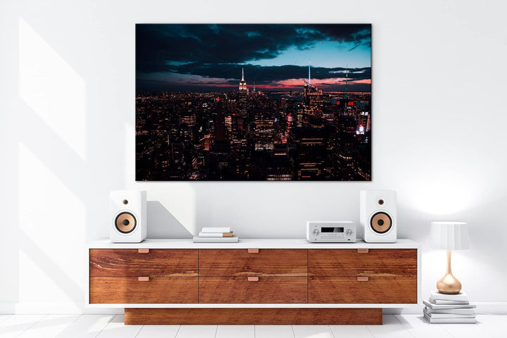 deyoli zauberhafte Skyline bei Nacht Format: 80x60 cm als Leinwandbild, Motiv fertig gerahmt auf Ech