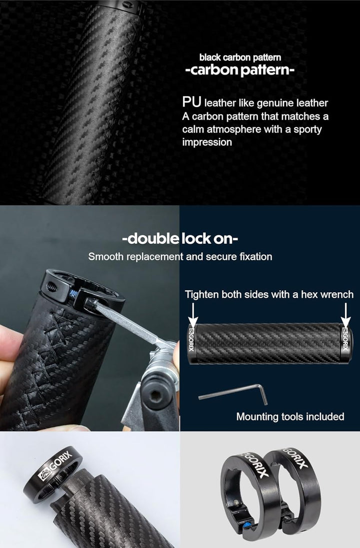 GORIX Fahrrad-Lenkergriffe, gerade, Carbon-Muster, Rennrad, MTB, Fahrrad (GX-BONT84)