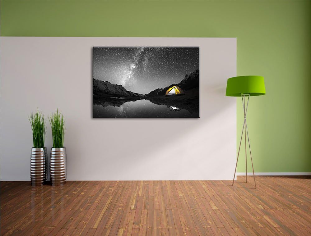 Pixxprint Zelten unter tausenden Sternen als Leinwandbild/Grösse: 100x70 cm/Wandbild/Kunstdruck/fert