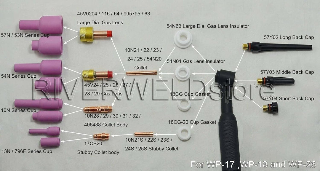 RIVERWELD WIG Gas Objektiv Verbrauchsmaterial Passen WP DB SR 17 18 26 WIG Schweissbrenner 51 Stück