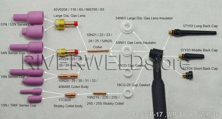 RIVERWELD WIG Gas Objektiv Verbrauchsmaterial Passen WP DB SR 17 18 26 WIG Schweissbrenner 51 Stück