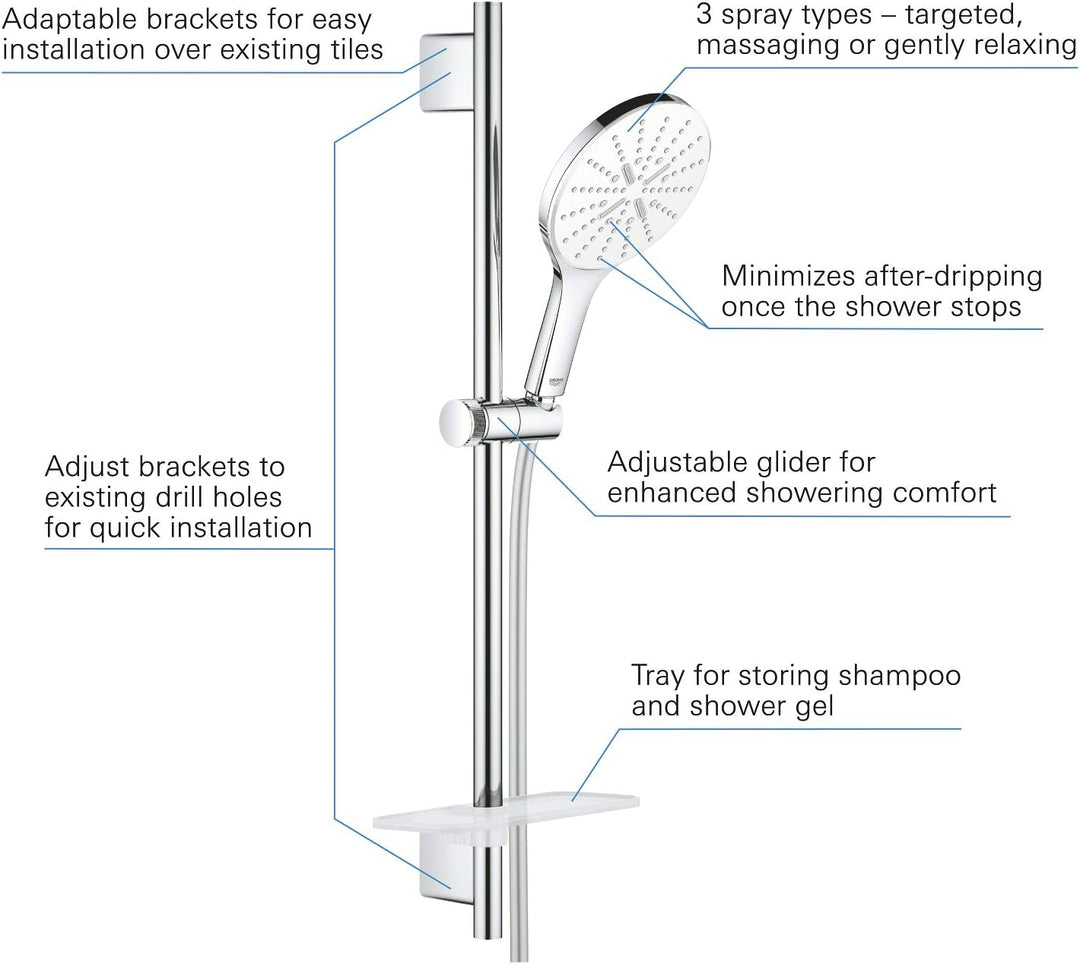 GROHE Vitalio SmartActive 150 Brausestangenset (wassersparend, 3 Strahlarten, langlebige Oberfläche)