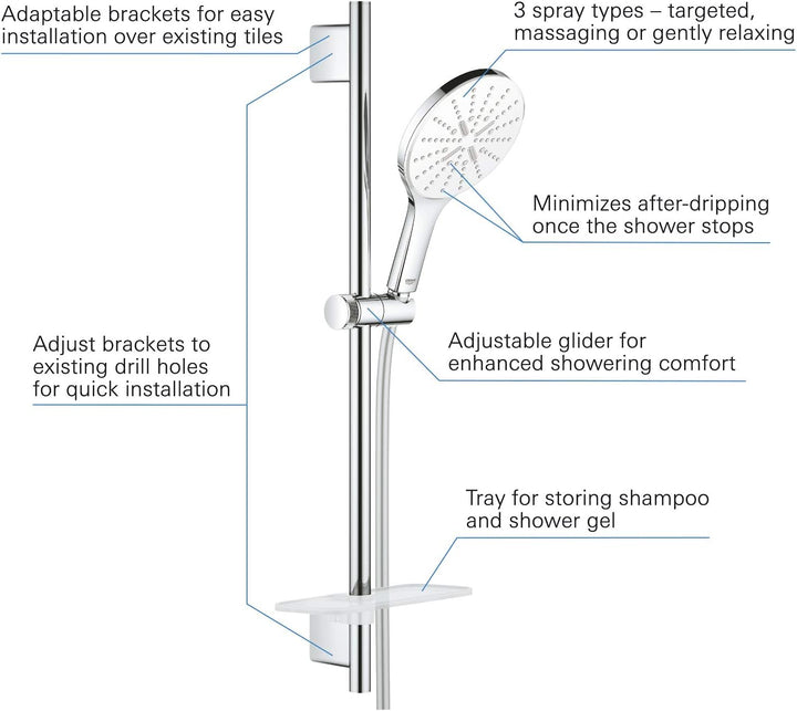 GROHE Vitalio SmartActive 150 Brausestangenset (wassersparend, 3 Strahlarten, langlebige Oberfläche)