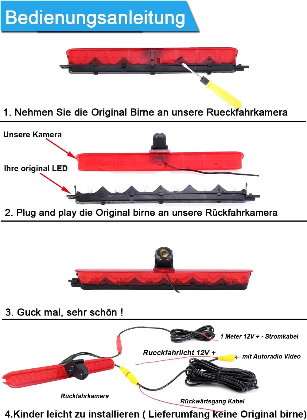 1280X720 Pixel Dritte Dach Top Mount Bremsleuchte Kamera Bremslicht Rückfahrkamera IR Licht für T5 M