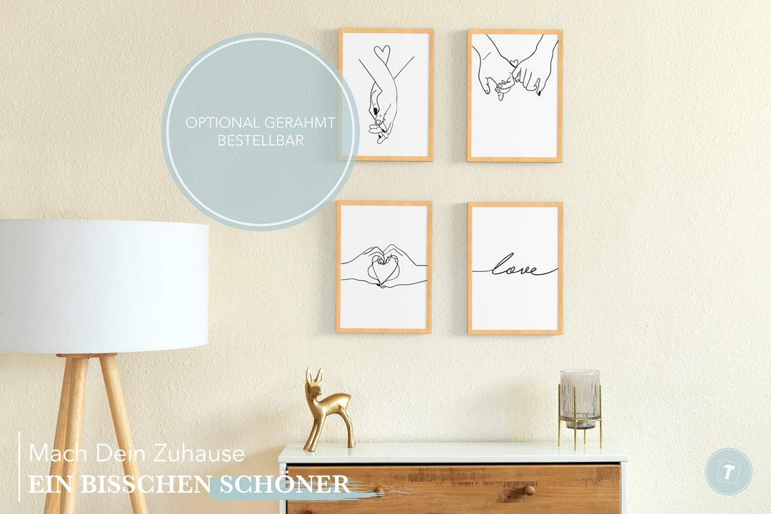 Papierschmiede® Premium Spruchposter Set 4er DIN A1, Motiv: Love Hands, Typografie Bilder Wohnzimmer