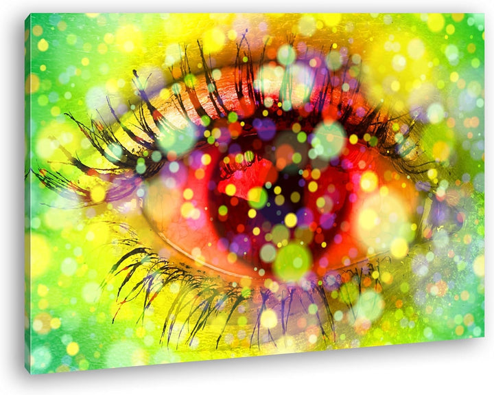 deyoli kunterbuntes Auge Format: 80x60 als Leinwandbild, Motiv fertig gerahmt auf Echtholzrahmen, Ho