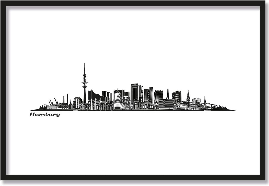 JUNIWORDS Poster mit/ohne Holzrahmen, Wähle ein Motiv, Skyline Hamburg, Wähle eine Grösse, 21 x 30 c