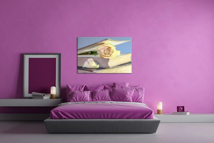 deyoli weisse Rose im Buch Format: 100x70 als Leinwand, Motiv fertig gerahmt auf Echtholzrahmen, Hoc