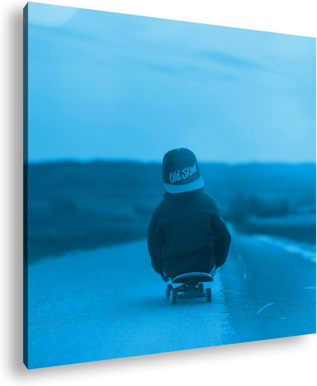 deyoli niedlicher Skater bei Sonnenuntergang Format: 60x60 Effekt: Monocrome Blau als Leinwandbild,