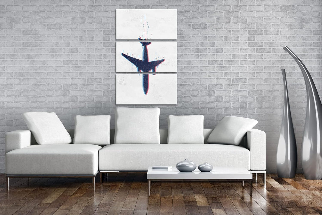 deyoli stürzendes Flugzeug Format: 3Teilig als Leinwandbild, Motiv fertig gerahmt auf Echtholzrahmen