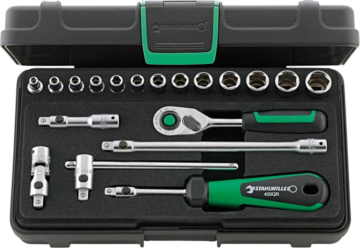 STAHLWILLE 40/13/6QR KN Steckschlüssel / Ratschen Set – 19-teilig | 1 Knarre, 13 Steckschlüssel, +Ve