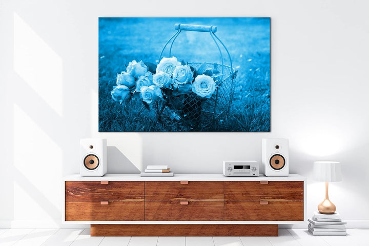deyoli Rosa Rosenstrauss Format 80x60 Effekt: Monocrome Blau als Leinwandbild, Motiv fertig gerahmt