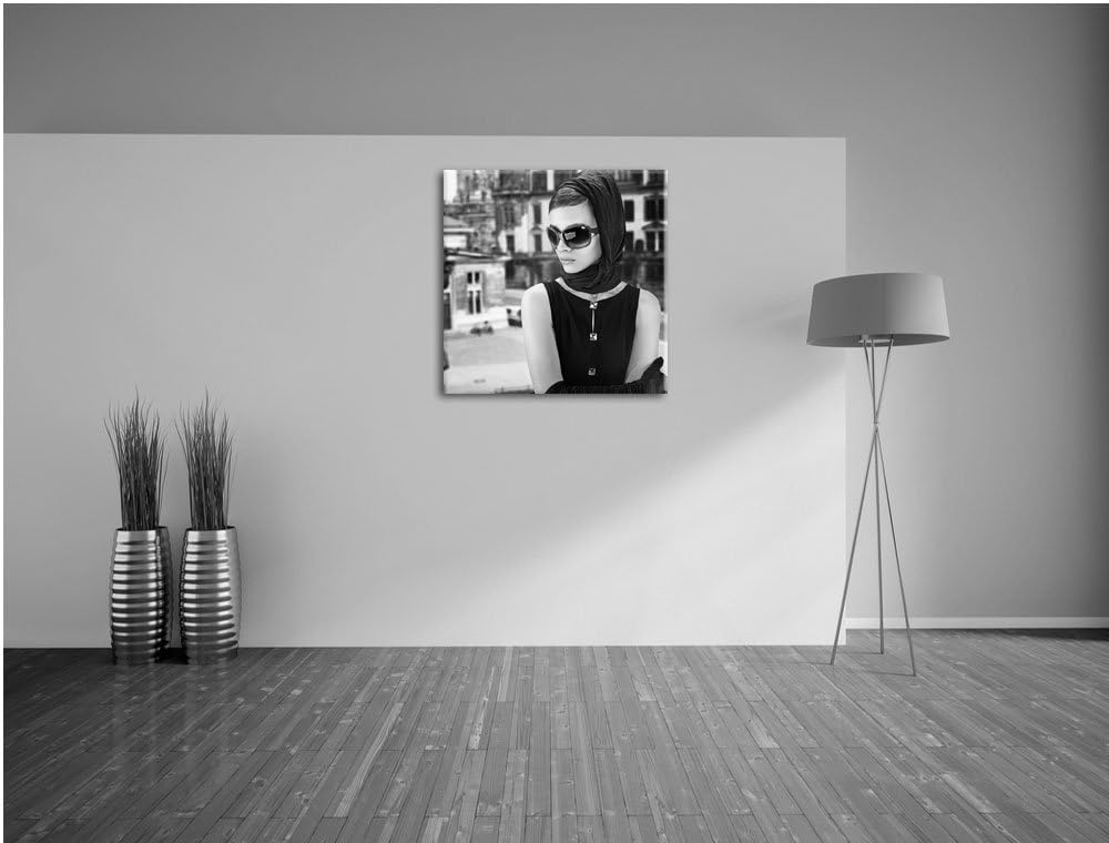 Audrey in Paris, Format: 70x70 auf Leinwand, XXL riesige Bilder fertig gerahmt mit Keilrahmen, Kunst
