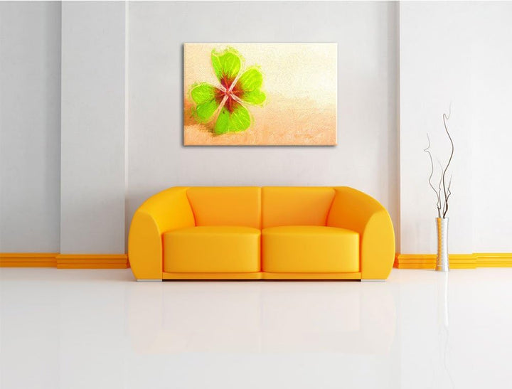 Glücks Kleeblatt mit 4 Blättern Deluxe Format: 100x70 cm auf Leinwand, XXL riesige Bilder fertig ger