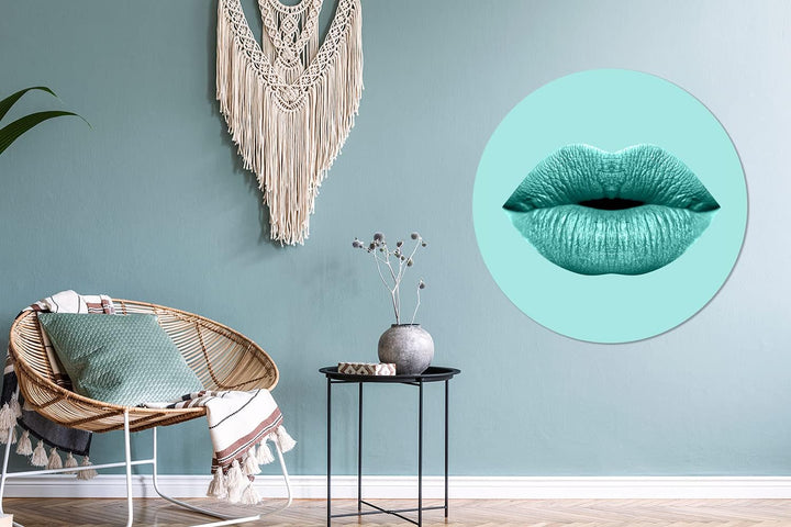 MuchoWow Wandbild Rund Wanddeko Deko Wohnzimmer Bilder 90x90 cm Lippen - Pastell - Blau, 90x90 cm
