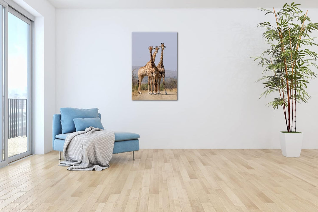 deyoli süsse Giraffen Format: 100x70 als Leinwand, Motiv fertig gerahmt auf Echtholzrahmen, Hochwert