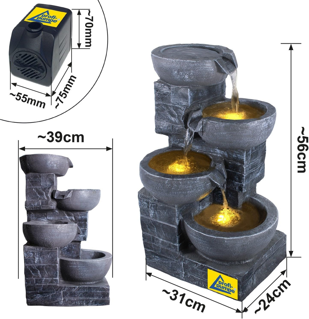 Gartenbrunnen Brunnen Zierbrunnen Zimmerbrunnen Springbrunnen Brunnen mit LED-Licht 230V Wasserfall