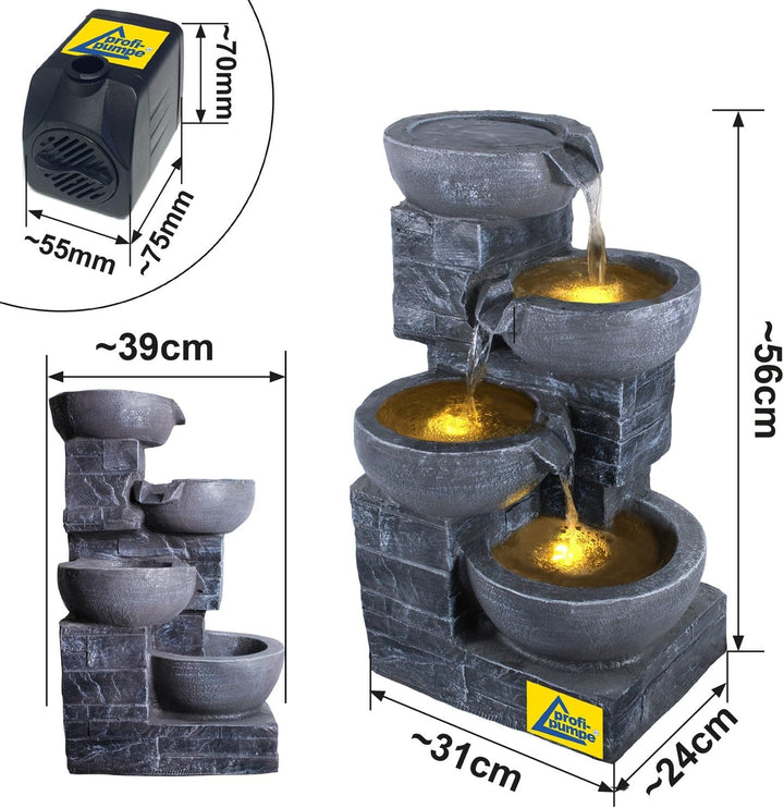 Gartenbrunnen Brunnen Zierbrunnen Zimmerbrunnen Springbrunnen Brunnen mit LED-Licht 230V Wasserfall