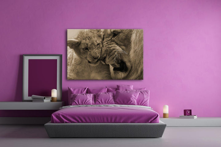 deyoli wilde Löwen Format: 80x60 Effekt: Sepia als Leinwandbild, Motiv fertig gerahmt auf Echtholzra