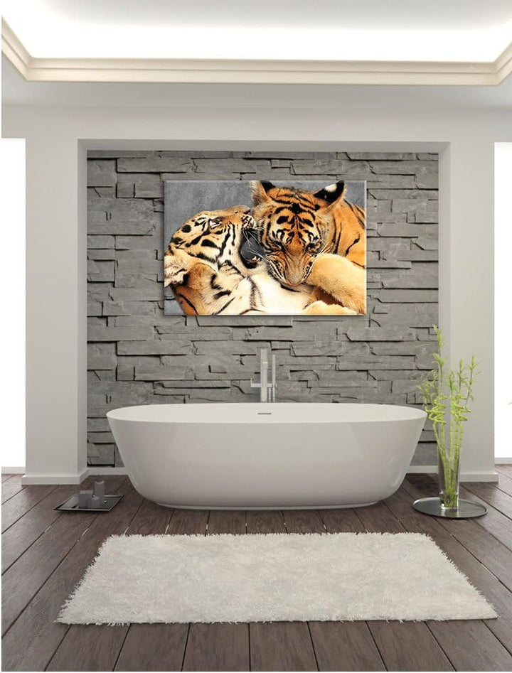 Pixxprint Zwei Junge Tiger beim Kämpfen als Leinwandbild/Grösse: 100x70 cm/Wandbild/Kunstdruck/ferti