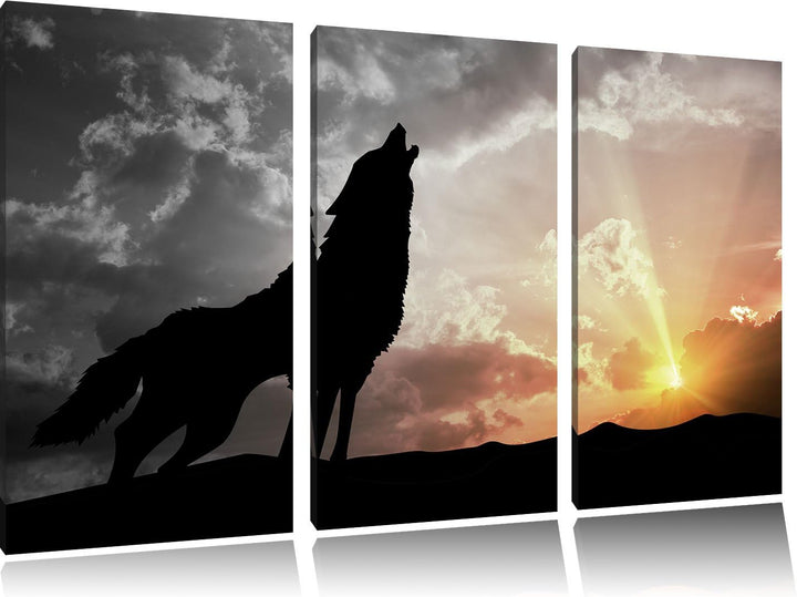 Pixxprint Wolf Heulen als Leinwandbild/Grösse: 3 Teilig (120x80 cm) cm/Wandbild/Kunstdruck/fertig be