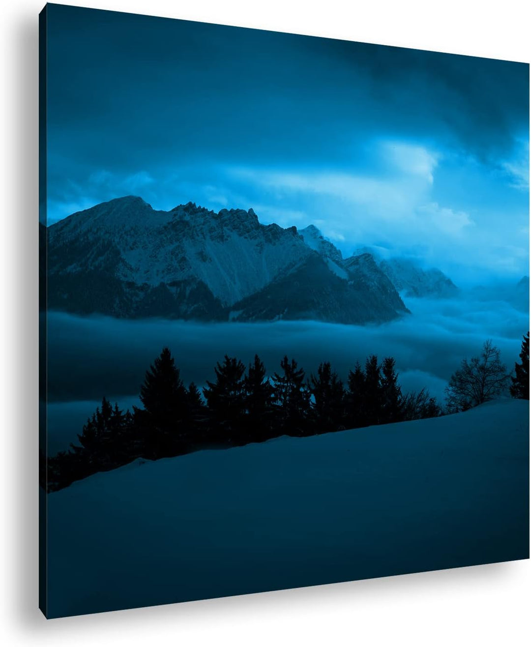 deyoli verschneite Berggipfel Format: 60x60 Effekt: Monocrome Blau als Leinwand, Motiv fertig gerahm