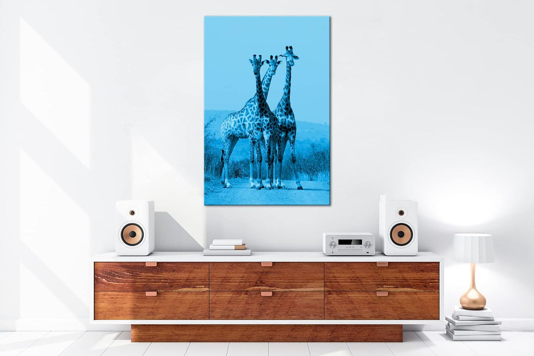 deyoli süsse Giraffen Format: 100x70 Effekt: Monocrome Blau als Leinwand, Motiv fertig gerahmt auf E