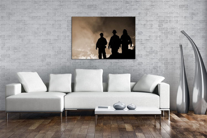 deyoli Lauffeuer Feuerwehr im Einsatz Format: 100x70 Effekt: Sepia als Leinwandbild, Motiv fertig ge