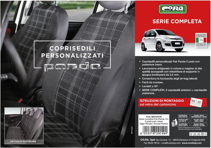 CORA 000129149 Komplette Serie Sitzbezüge Custom FIAT Panda 12> 5 Sitzer Post. Ganze Schottische Gra