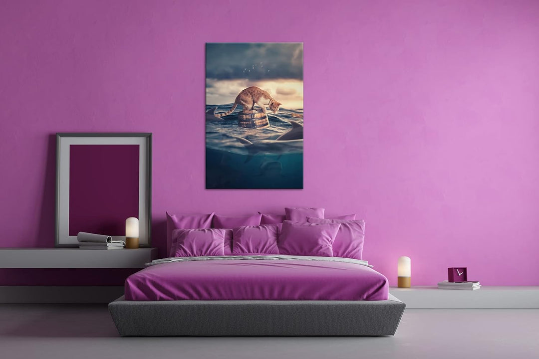 deyoli Katze im Hai verseuchten Gewässer Format: 120x80 als Leinwandbild, Motiv fertig gerahmt auf E