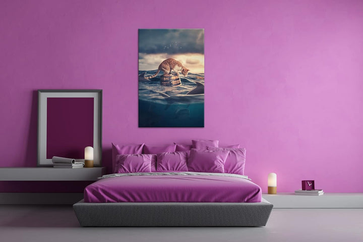 deyoli Katze im Hai verseuchten Gewässer Format: 120x80 als Leinwandbild, Motiv fertig gerahmt auf E