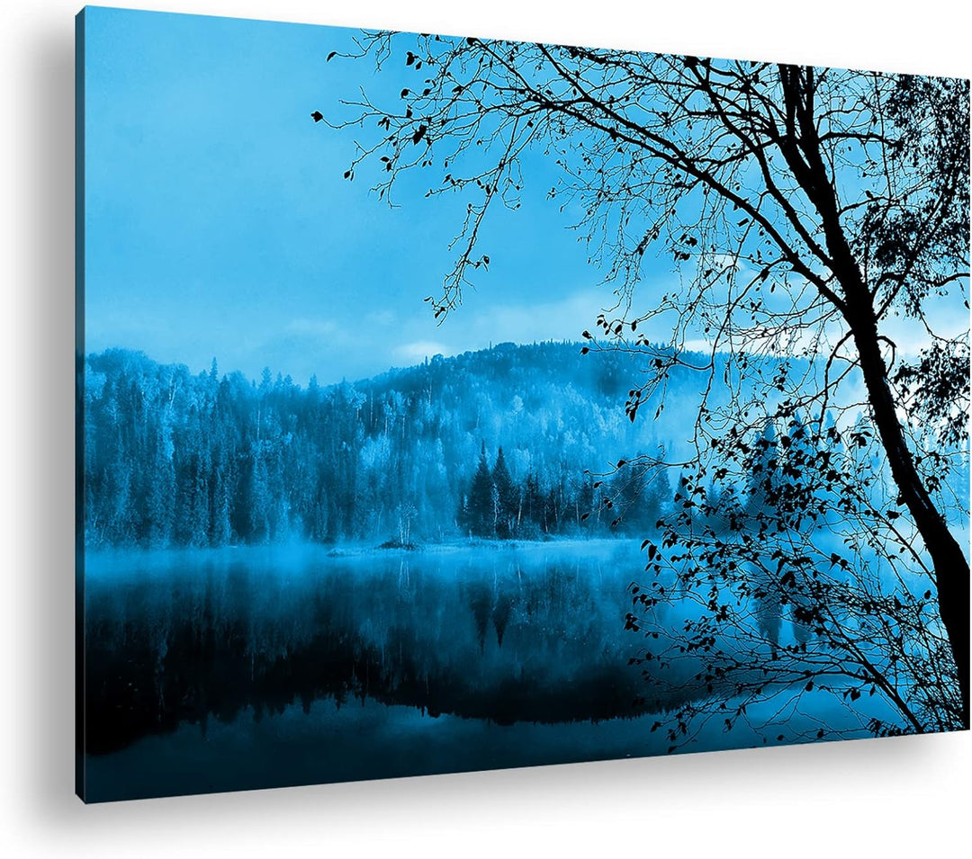 deyoli schöne Herbstlandschaft am See Format 80x60 Effekt: Monocrome Blau als Leinwandbild, Motiv fe