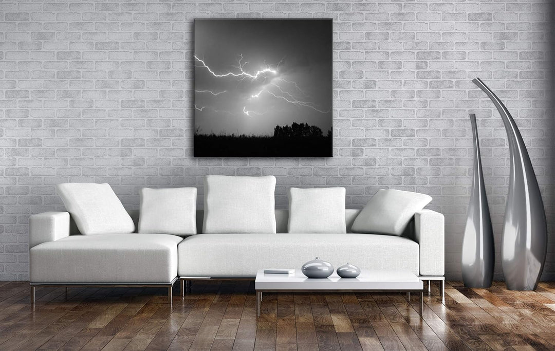 deyoli naturgewaltiger Blitz Format: 70x70 Effekt: Schwarz&Weiss als Leinwandbild, Motiv auf Echthol