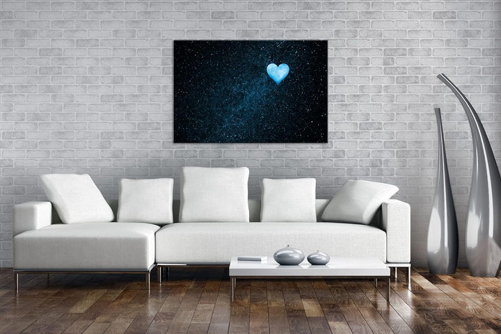 deyoli Mond als Herzform Format 80x60 Effekt: Monocrome Blau als Leinwandbild, Motiv fertig gerahmt