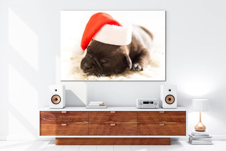 deyoli süsser Hund mit Weihnachtsmütze im Format: 80x60 als Leinwandbild, Motiv fertig gerahmt auf E