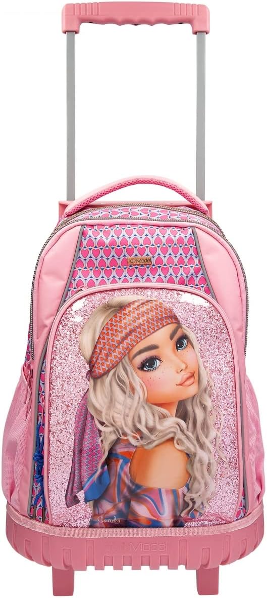 Depesche 11991 TOPModel Seventies - Schulrucksack mit Glitzer, Model-Motiv und coolem Herz-Muster, T