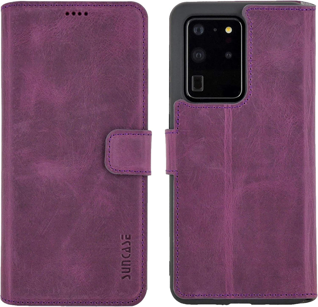 Suncase Book-Style Hülle kompatibel mit Samsung Galaxy S20 Ultra Leder Tasche (Slim-Fit) Lederhülle