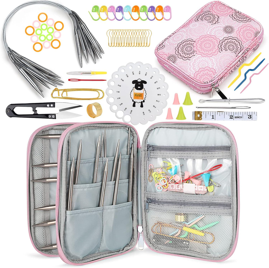 Coopay Rundstricknadeln 40 cm Edelstahl Rundstricknadel Set mit Tasche & Strickzubehör, 2,5-10 mm Me